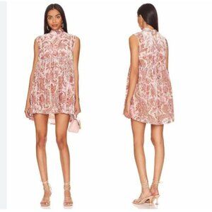 NWT Free People All The Time Velvet Mini Dress Petal Combo Pink Size XS